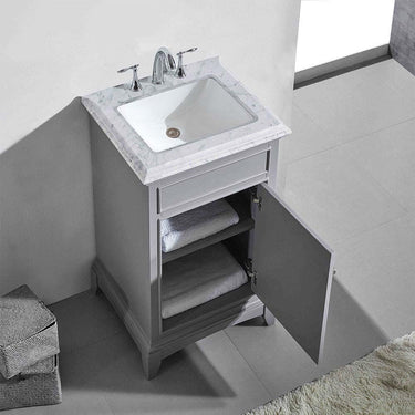 Eviva Elite Princeton 24″ Solid Wood Bathroom Vanity Set with Double OG White Carrera Marble Top Vanity Eviva Grey